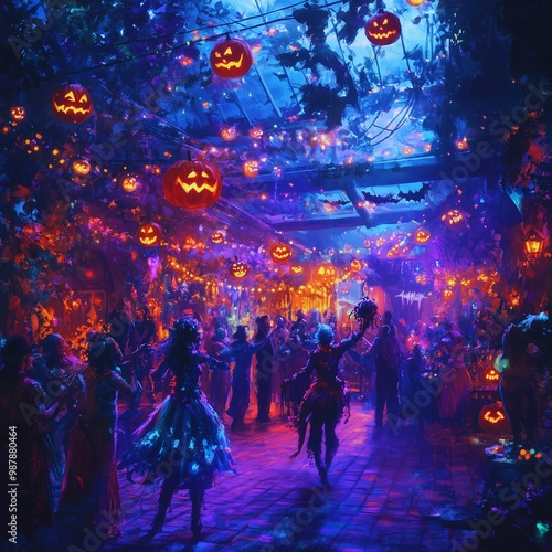 Wallpaper Mural Celebrating Halloween with large group of glowing Jack O' Lanterns Torontodigital.ca