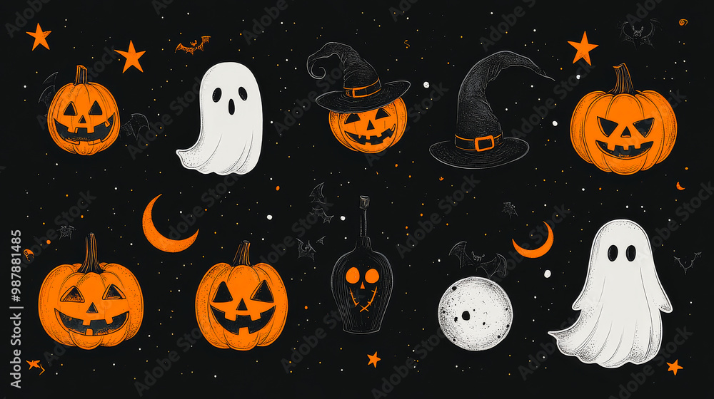 set of flat Halloween icons generated by AI set of flat Halloween icons generated by AI