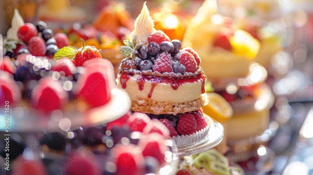 Delicious Berry Cakes Displayed Together in a Bright Setting for a Sweet Treat and Celebration Delicious Berry Cakes Displayed Together in a Bright Setting for a Sweet Treat and Celebration