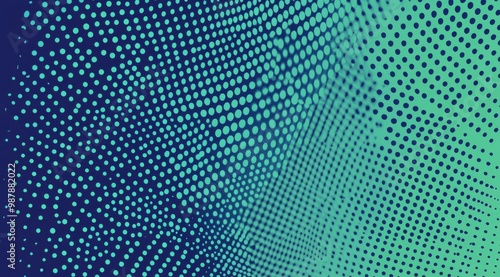 Teal and lime green halftone background featuring simple dots and shapes