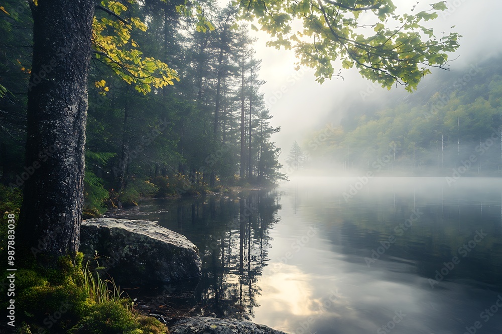 Misty Morning on a Calm Forest Lake Misty Morning on a Calm Forest Lake