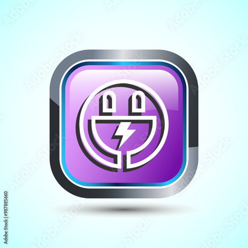 Electricity, Power, Plug Icon Design Illustration, Icon For Web and mobile application, Pink Color Square Button Design