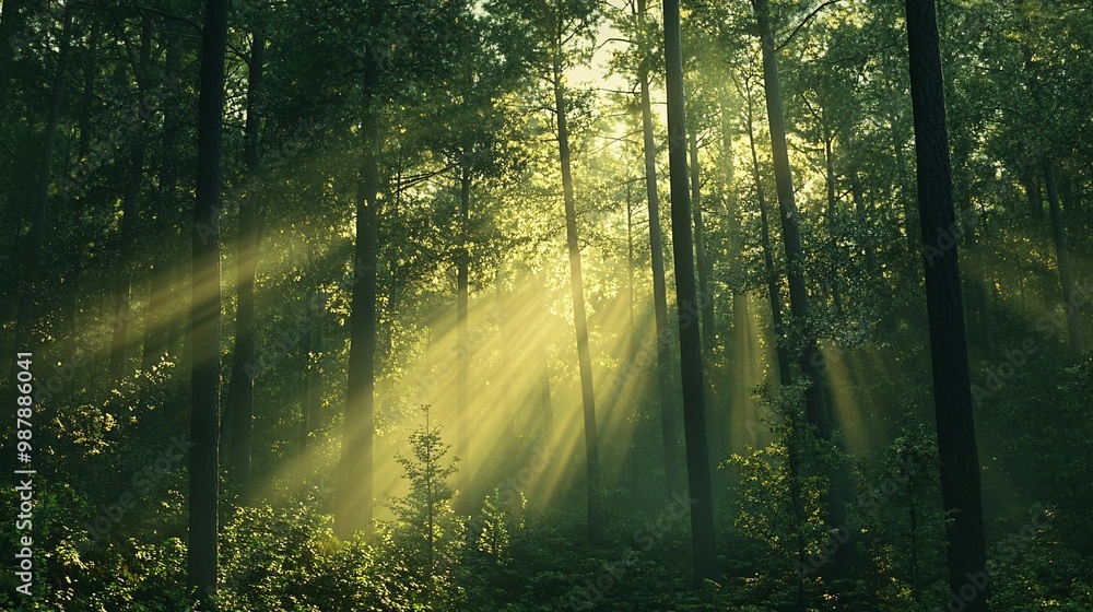 Sunbeams Piercing Through a Dense Forest Sunbeams Piercing Through a Dense Forest