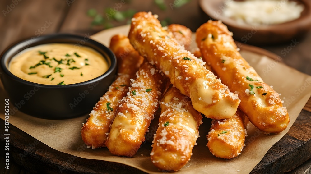 Pretzel sticks with cheese dip Pretzel sticks with cheese dip