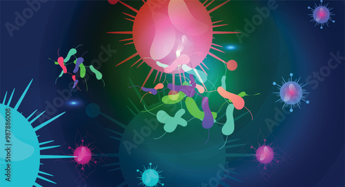 Coronavirus 2019-nCoV. Coronavirus 2019-nCoV outbreak. Virus cells on colorful background.