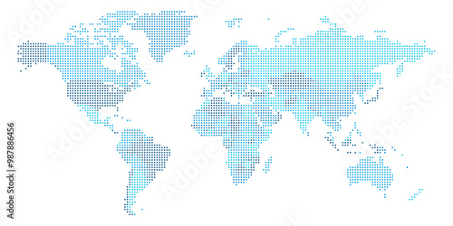 A political world map displayed using colorful dot patterns highlights various countries and regions. This artistic representation is visually engaging and informative.