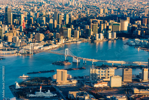 Photos Aerial view of Tokyo, Rainbow Bridge and Odaiba at sunrise