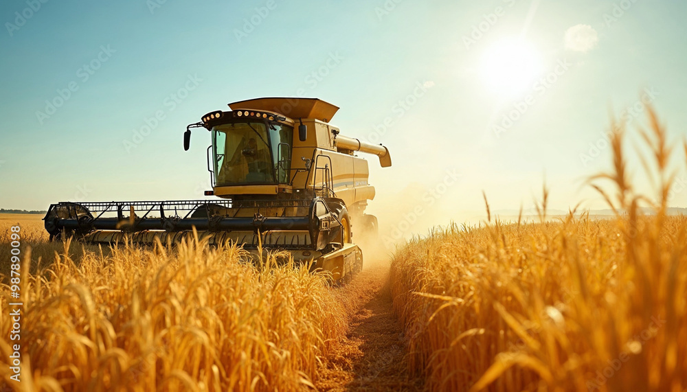 Combine harvester efficiently working in a sun-soaked rice field during harvest season.
Combine harvester efficiently working in a sun-soaked rice field during harvest season.