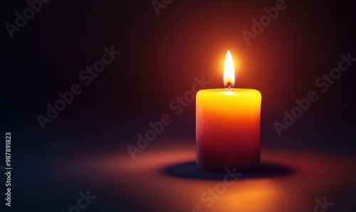 A candle is lit in a dark room. The candle is yellow and the flame is small