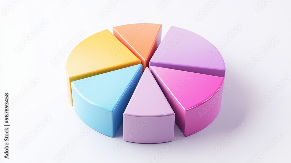 Fototapeta premium Colorful pie chart is shown with each slice of the pie being a different color. The pie chart is divided into six pieces, each representing a different color