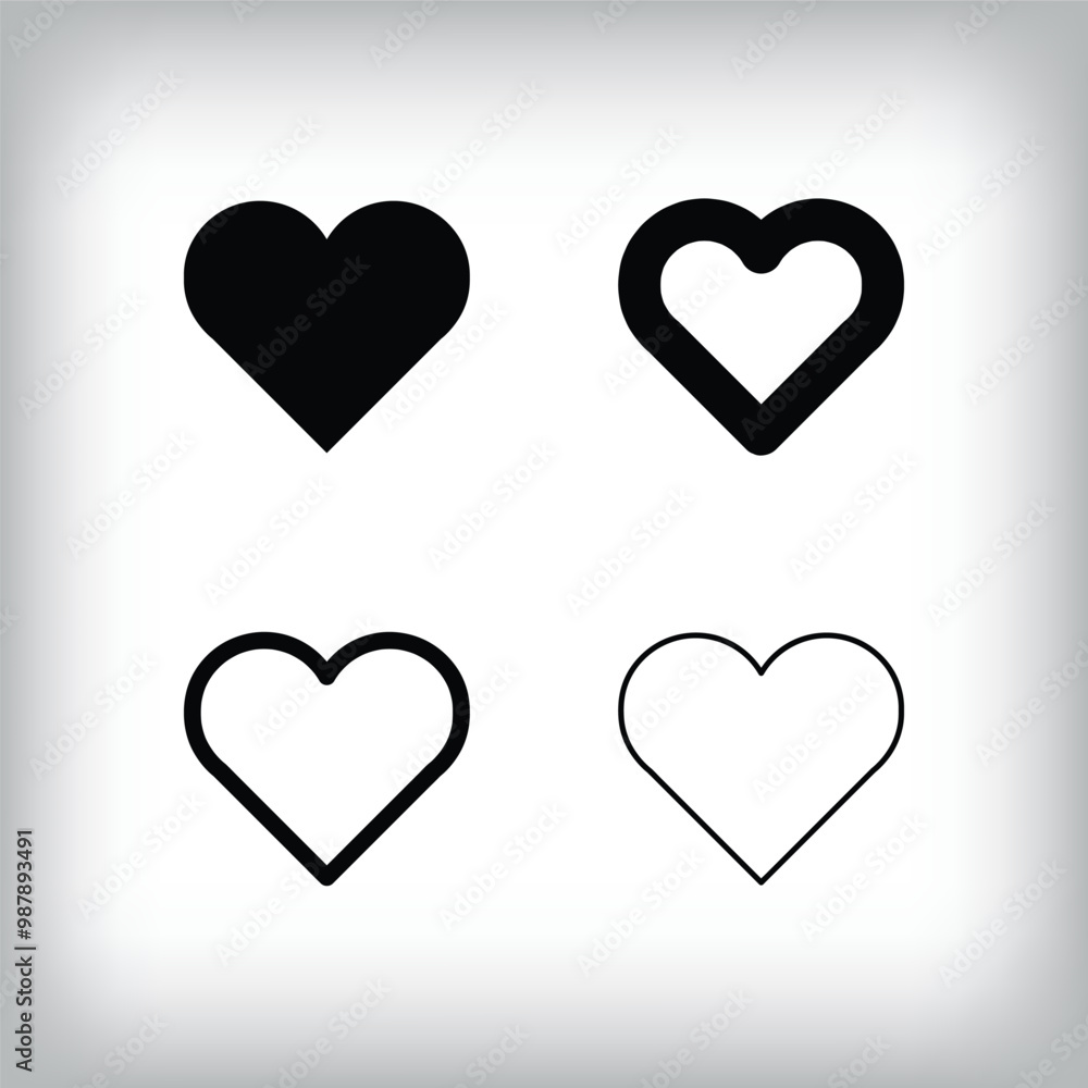 Simple heart icon set. 4 Different thicknesses and flat heart designs. Health and lover symbol. Simple heart icon set. 4 Different thicknesses and flat heart designs. Health and lover symbol.