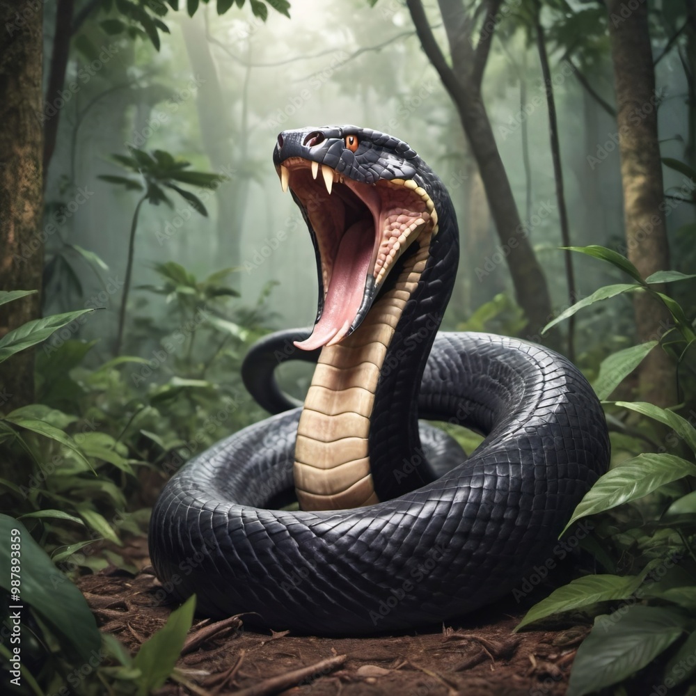Fototapeta premium A dangerous cobra with its fangs out