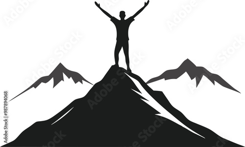 Obraz na płótnie Person standing on mountain peak, flat vector illustration representing achievement and success w salonie