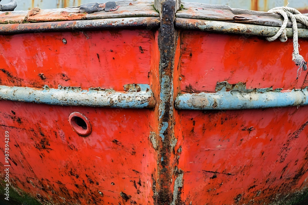 Closeup of the Bow of an Old Red Boat with Rust and Peeling Paint Closeup of the Bow of an Old Red Boat with Rust and Peeling Paint
