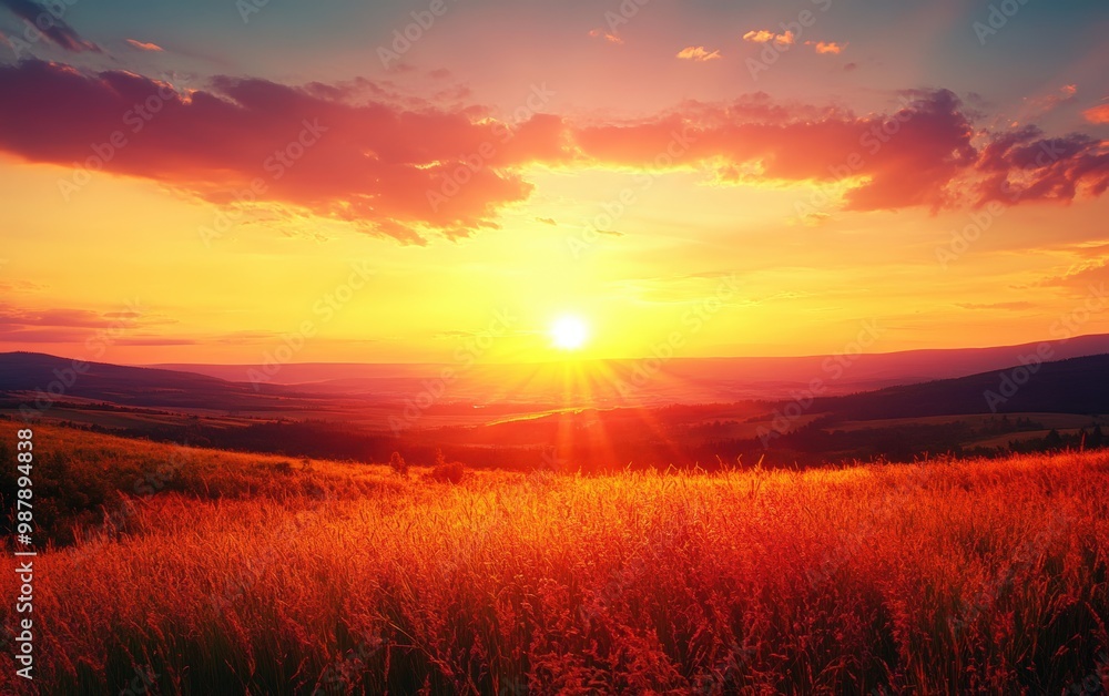 Fototapeta premium Sunset on the field beautiful background