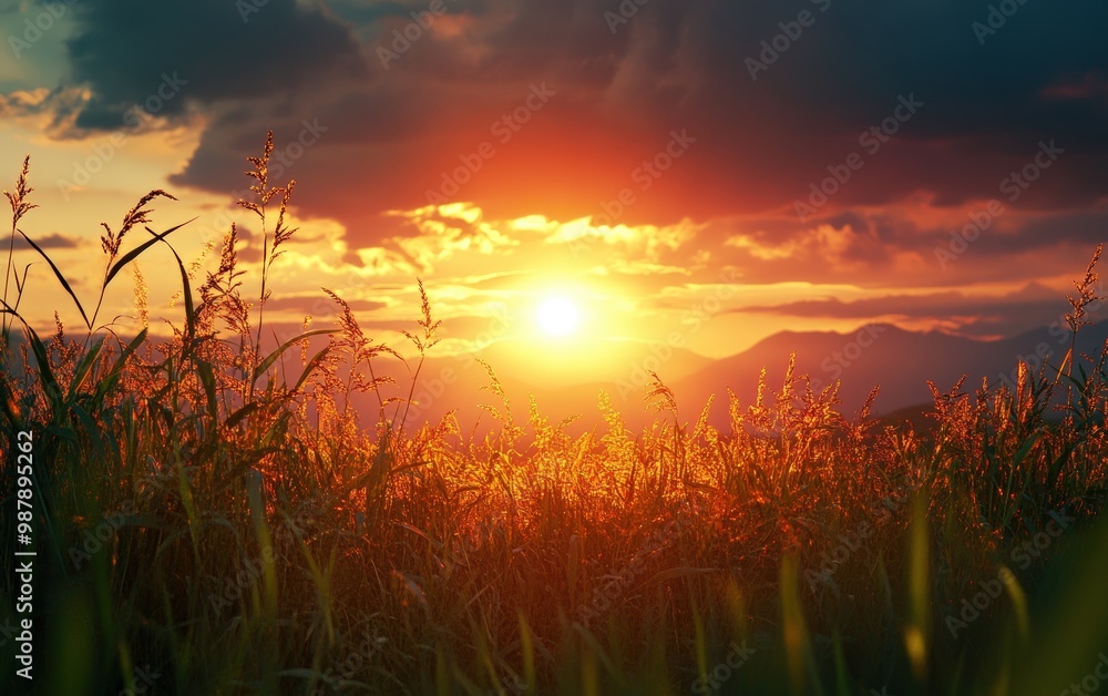 Fototapeta premium Sunset on the field beautiful background