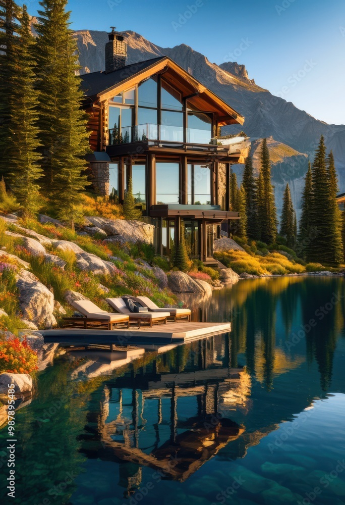 Fototapeta premium stunning landscape featuring luxurious lodging exceptional amenities picturesque setting, accommodation, luxury, nature, resort, views, travel