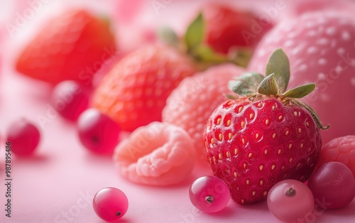 TASTY FOOD ON THE PLATE isolated on white background. Strawberry with ruspberry photo