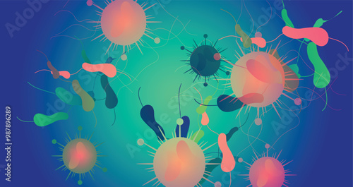 Coronavirus 2019-nCoV. Coronavirus 2019-nCoV outbreak. Virus cells on colorful background.