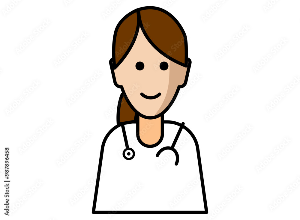 Happy female doctor with her white coat and stethoscope on a white background Happy female doctor with her white coat and stethoscope on a white background
