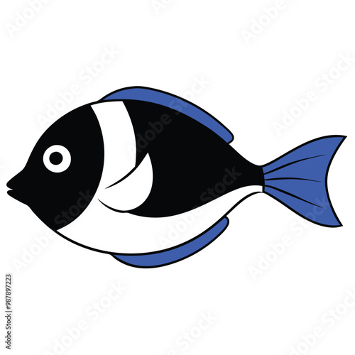 Blue Tang Fish Line Art Illustration.