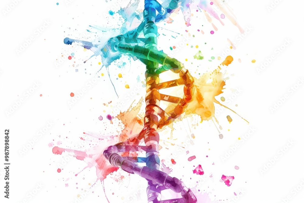 A colorful DNA strand with a rainbow of colors, generative ai image A colorful DNA strand with a rainbow of colors, generative ai image