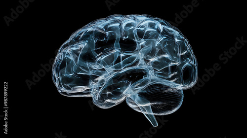 Brain. Human brain encased in transparent armor. Dark backdrop. Protection and cognition. Ethical implications of cognitive shielding. 