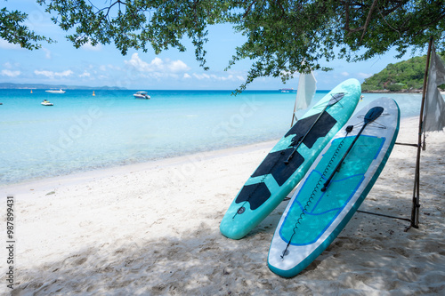 surfboard on beach background photo