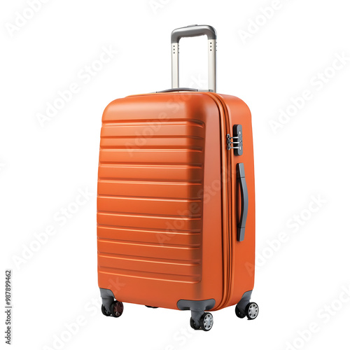 Luggage, Orange suitcase on white isolated background. 3d 
