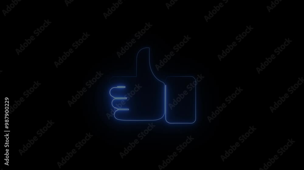 Animated neon thumb up sign icon animation on isolated black background Animated neon thumb up sign icon animation on isolated black background