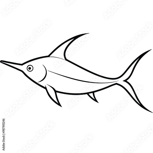 Swordfish Outline Vector Art.