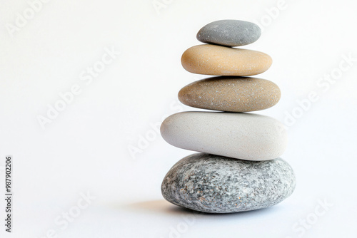 Balancing stones on white background.