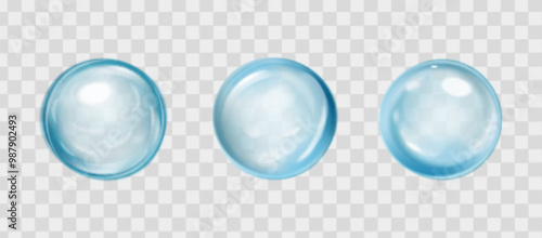 Collagen blue drops. Hyaluronic acid bubbles. Cosmetic serum. Skincare product. Vector illustration