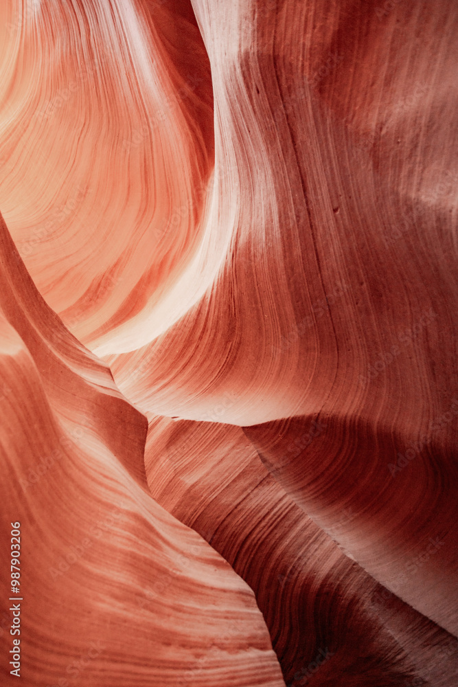 Obraz premium A detailed view of Antelope Canyon reveals its smooth, flowing sandstone walls, sculpted by time and water into mesmerizing shapes.