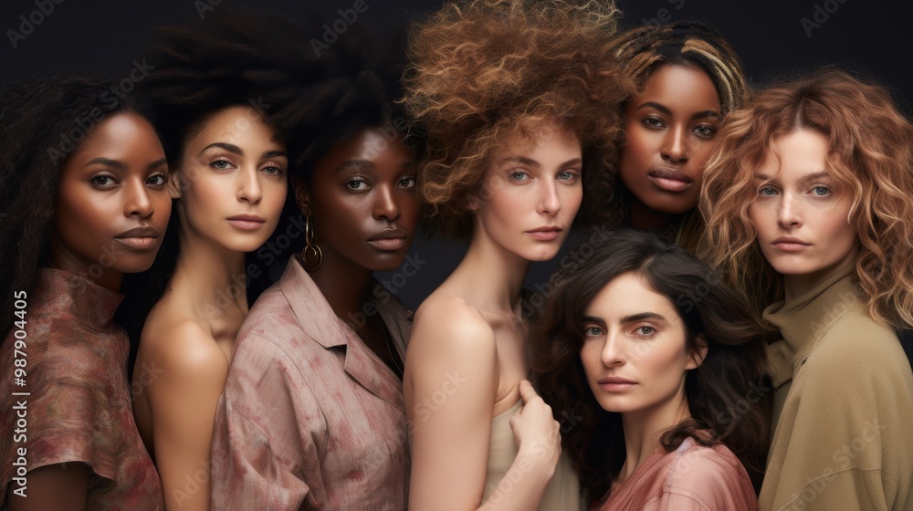 Obraz premium A diverse group of women standing close together, showcasing natural beauty, confidence, and strength.