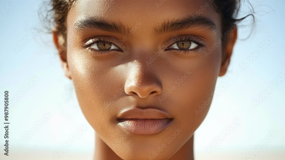 A woman with brown eyes and a brown nose. She has a nice smile A woman with brown eyes and a brown nose. She has a nice smile
