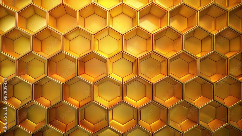 Abstract 3D Honeycomb Structure with Hexagonal Golden Cells in Soft Lighting Abstract 3D Honeycomb Structure with Hexagonal Golden Cells in Soft Lighting
