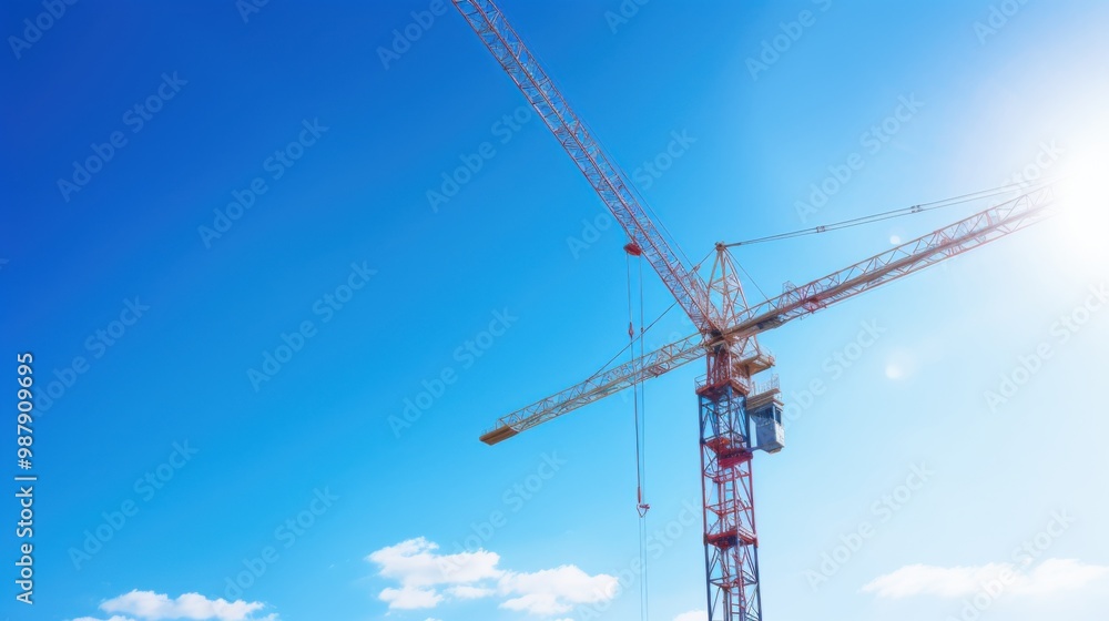 A towering construction crane extends into a clear blue sky, symbolizing progress and modern engineering beneath the sunlight. A towering construction crane extends into a clear blue sky, symbolizing progress and modern engineering beneath the sunlight.