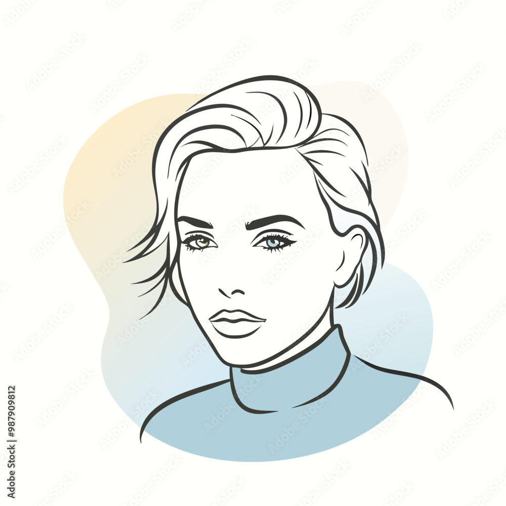 Fashion woman portrait line art. a black silhouette,The background is plain white Fashion woman portrait line art. a black silhouette,The background is plain white
