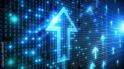Wallpaper Mural Binary Code and Glowing Lights Form an Upward Arrow 3D Rendered Icon with a Digital Background Representing Technology Growth Torontodigital.ca
