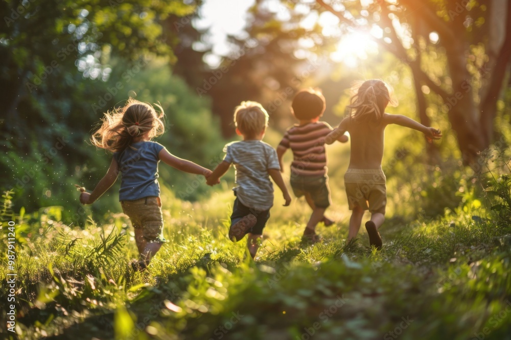 Fototapeta premium Children Enjoying Playing Outside Together