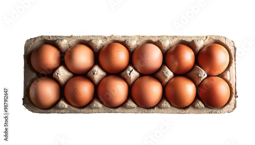 Chicken eggs in carton isolated on white background
 photo