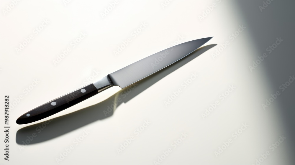 A sleek knife casts a sharp, neat shadow on a light background, highlighting its elegant design and craftsmanship. A sleek knife casts a sharp, neat shadow on a light background, highlighting its elegant design and craftsmanship.