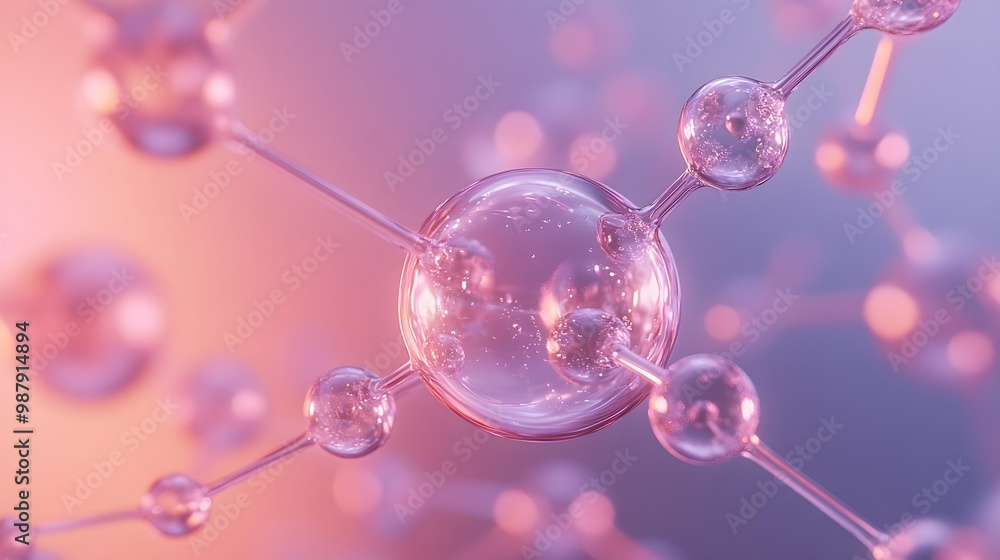 Close-up of a Pink and Purple Molecular Structure with Glowing Spheres Close-up of a Pink and Purple Molecular Structure with Glowing Spheres