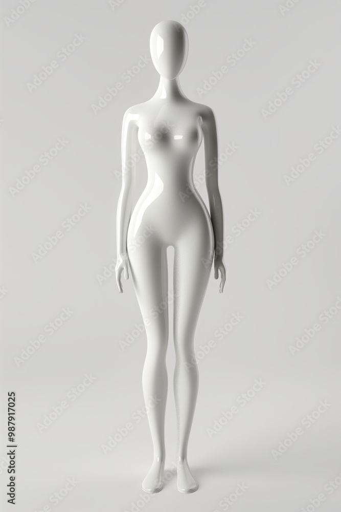 Naklejka premium Minimalistic fashion mannequin standing against a white background, representing modern, sleek design and abstract aesthetic in fashion and visual art.