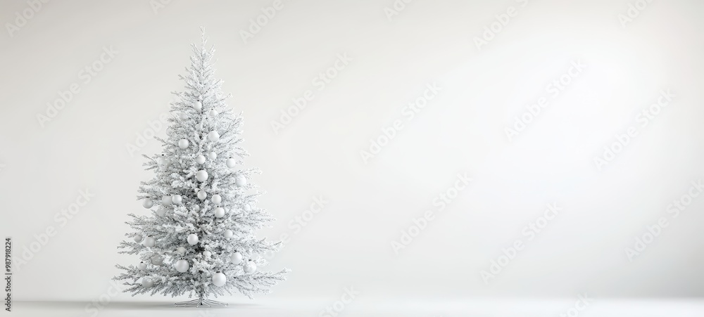 A tall, elegant New Year tree with pearl white and crystal ornaments A tall, elegant New Year tree with pearl white and crystal ornaments