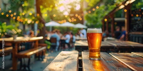 Summer patio with a beer glass photo