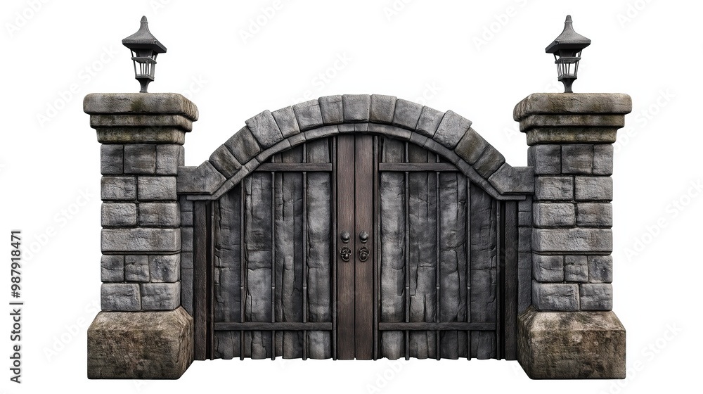 Fototapeta premium medieval stone gates isolated on white background