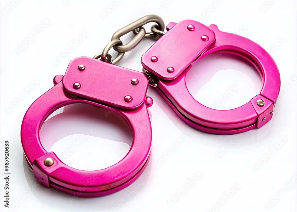 Stylish Pink Handcuffs on a White Background Ideal for Fashion or Playful Conceptual Imagery Stylish Pink Handcuffs on a White Background Ideal for Fashion or Playful Conceptual Imagery