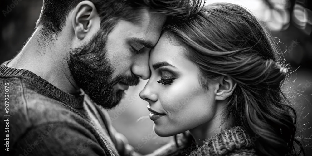 Timeless Love: Black and White Portrait of a Couple Embracing in an Intimate Moment Together Timeless Love: Black and White Portrait of a Couple Embracing in an Intimate Moment Together